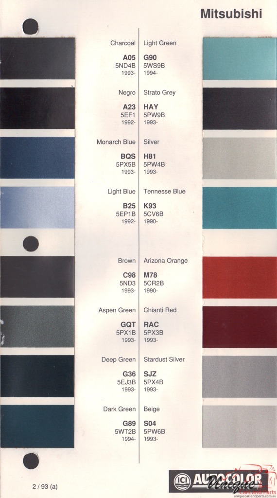 1993 - 1994 Mitsubishi Paint Charts Autocolor 1